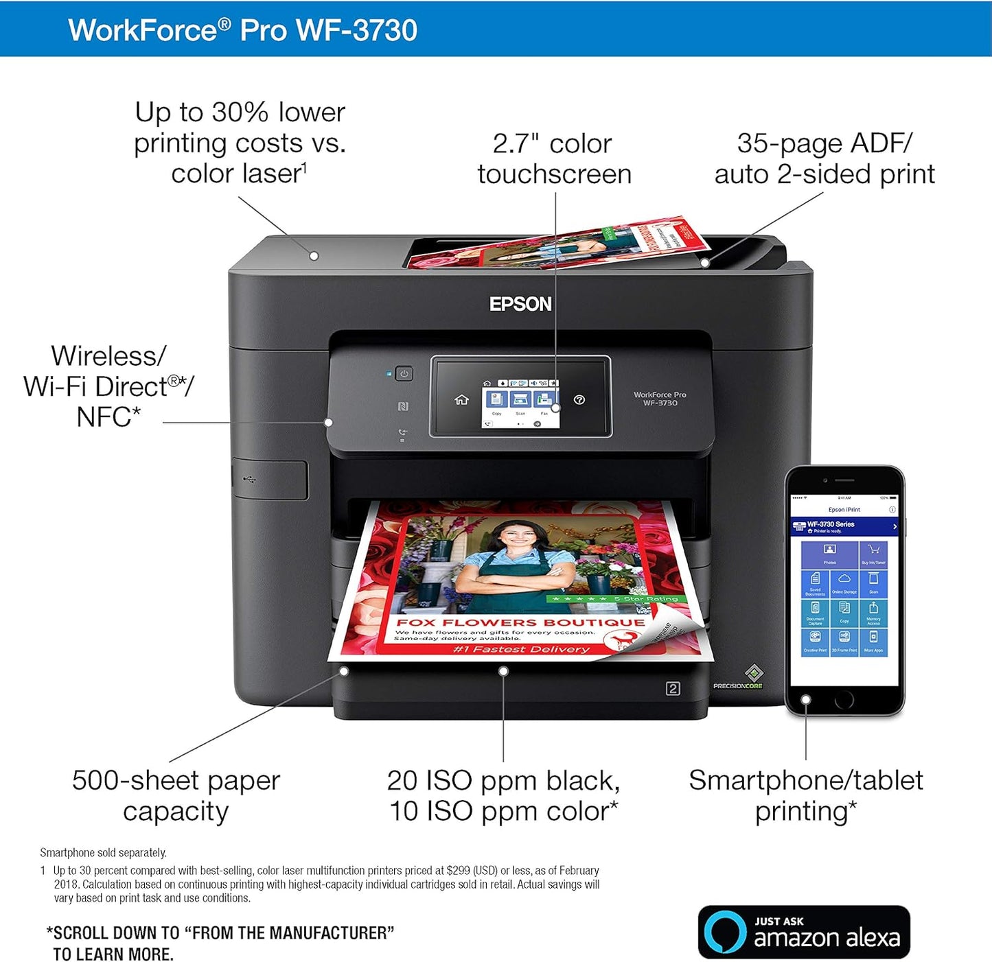 Epson WF-3730 Wireless All-in-One Color Inkjet Printer