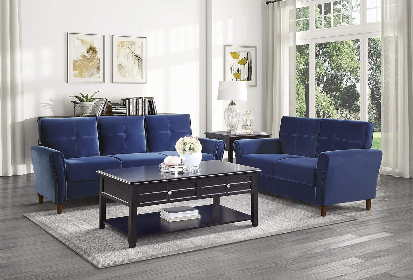 Lexicon Morgan Velvet Loveseat Sofa - Blue