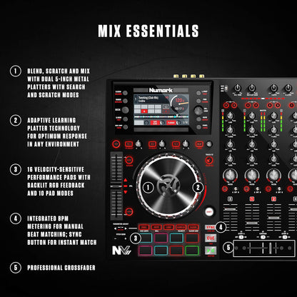 Numark NVII Serato DJ Controller: 4-Deck, Dual Displays, Performance Pads