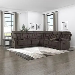 Lexicon 194840136637 Cardiff 3-Piece Reclining Sectional Sofa Chocolate