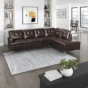 Lexicon Millville Sectional Sofa Chaise - Brown Faux Leather