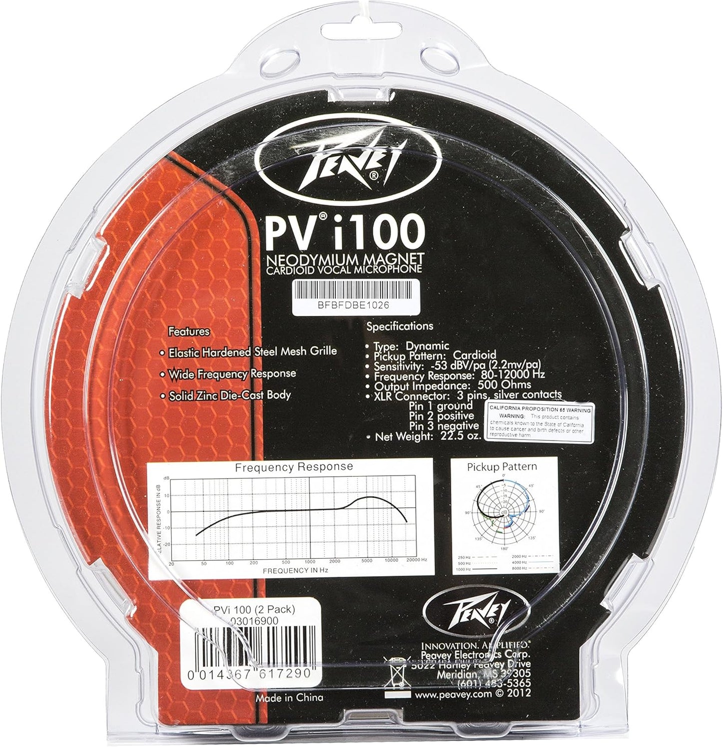 Peavey 03016900 PVi 100 Dynamic Cardioid Microphone 2-Pack