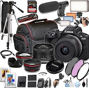 Canon R50 Mirrorless Camera 18-45mm Lens Premium Bundle