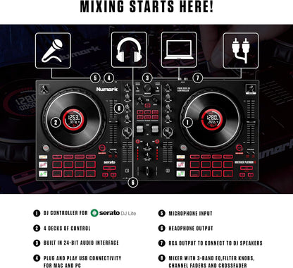 Numark Mixtrack Platinum FX Serato DJ Controller + Alto TX308 Speakers