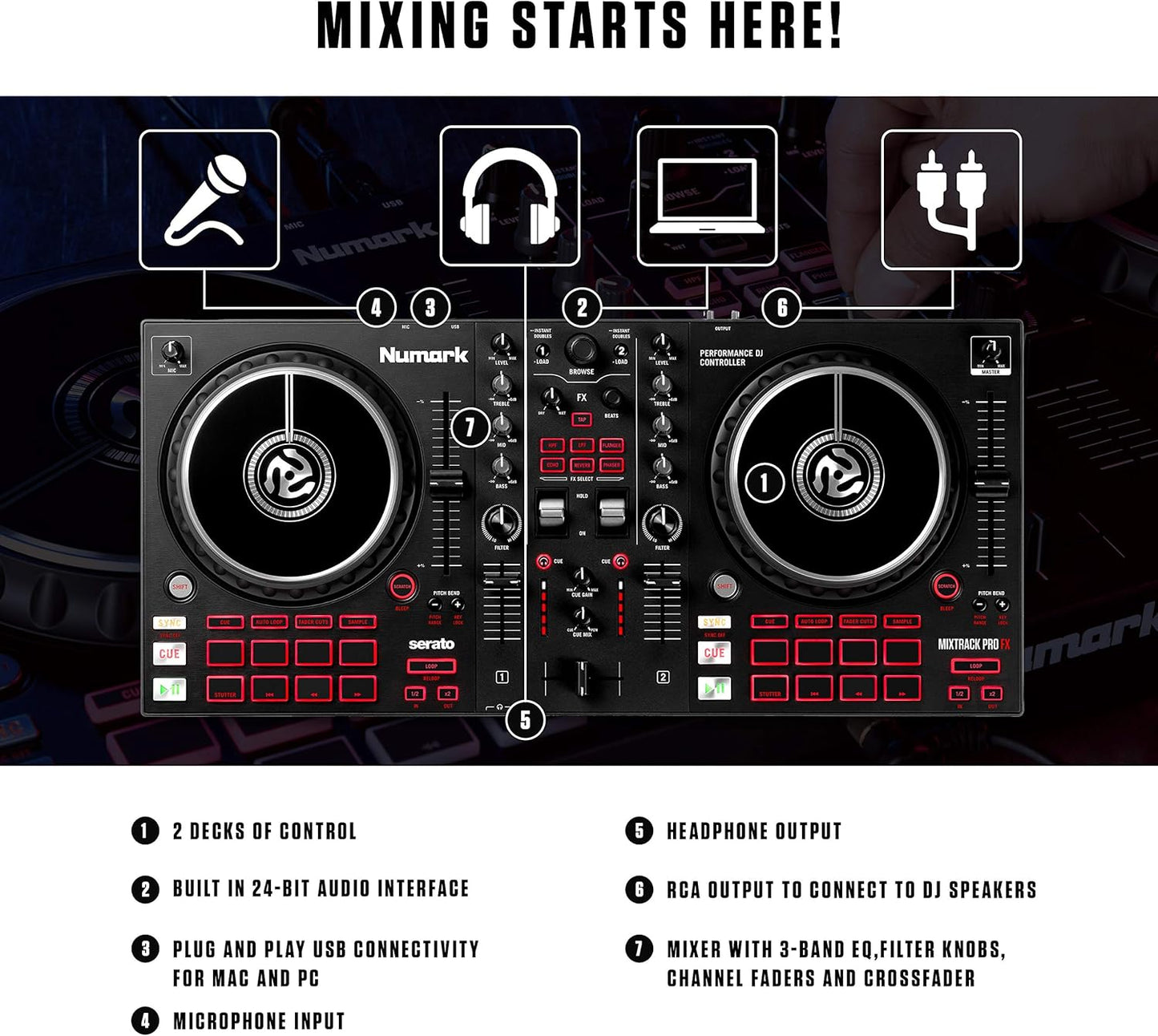 Numark Mixtrack Pro FX - 2-Deck Serato DJ Controller - Audio Interface