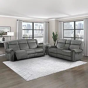 Lexicon Dakota Charcoal Reclining Sofa and Loveseat Set