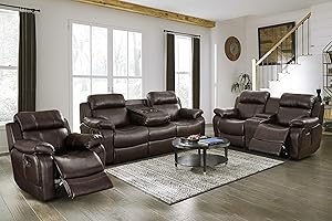 Lexicon 194840173106 Odeum 3-Piece Reclining Living Room Set - Brown