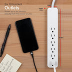 GE 57869 6-Outlet Surge Protector 8ft Cord White