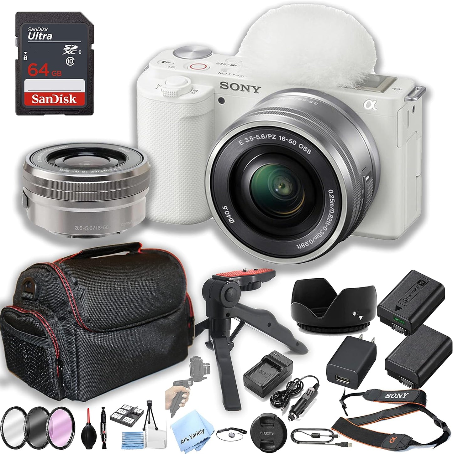 Sony ZV-E10 (White) Mirrorless Vlogging Camera - 16-50mm Lens Bundle