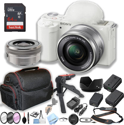 Sony ZV-E10 (White) Mirrorless Vlogging Camera - 16-50mm Lens Bundle