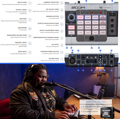 Zoom V3 K1 Vocal Effects Processor Microphone Bundle