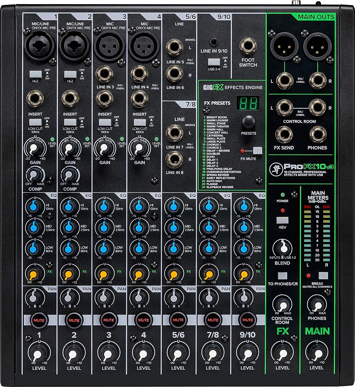 Gravity PROFX10V3+TH02+XLR(2)+M Mackie 10-Channel Mixer Bundle