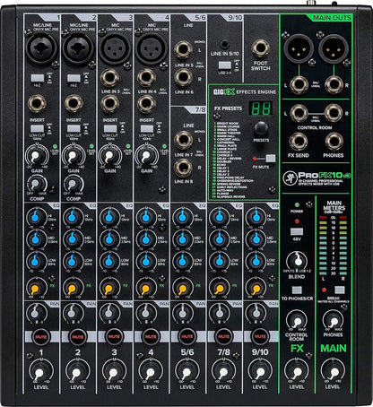Gravity PROFX10V3+TH02+XLR(2)+M Mackie 10-Channel Mixer Bundle