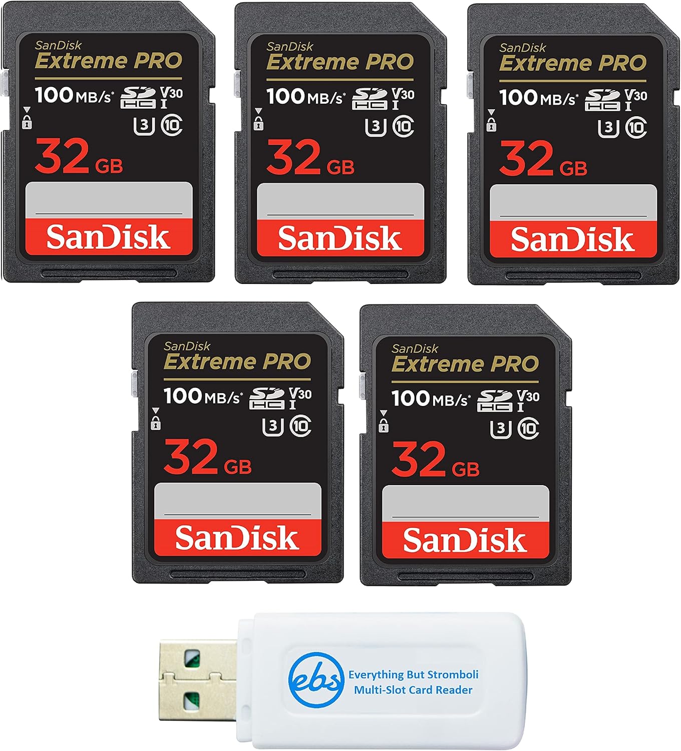 SanDisk 32G_SD_Extreme_Pro Five Pack SD Cards w/ Card Reader