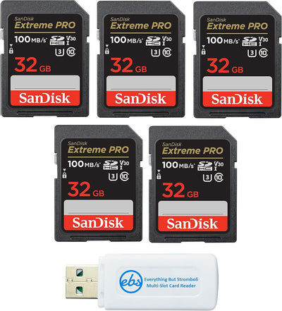 SanDisk 32G_SD_Extreme_Pro Five Pack SD Cards w/ Card Reader