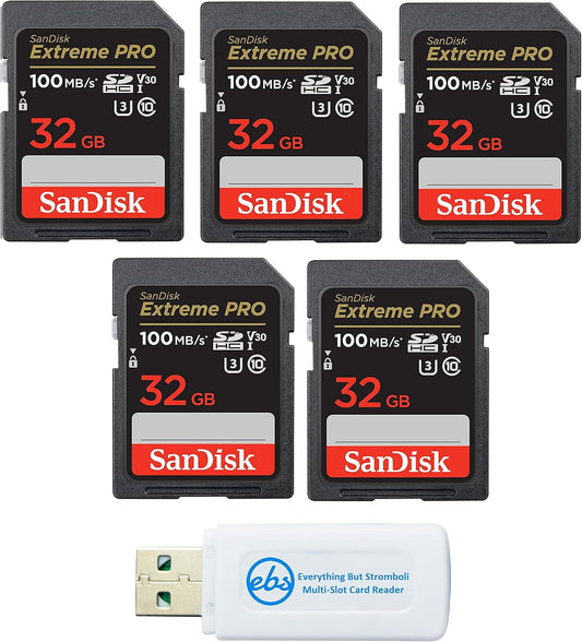 SanDisk 32G_SD_Extreme_Pro Five Pack SD Cards w/ Card Reader