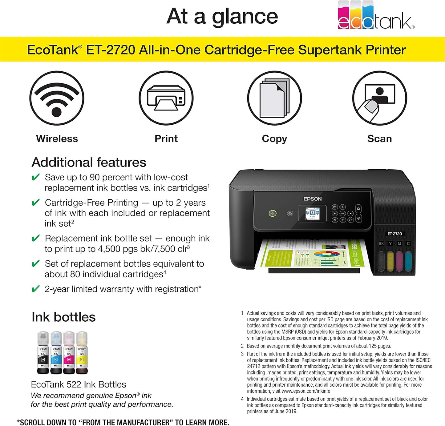 Epson EcoTank ET-2720 Wireless All-in-One Printer (Renewed)