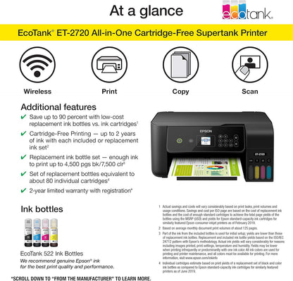 Epson EcoTank ET-2720 Wireless All-in-One Printer (Renewed)