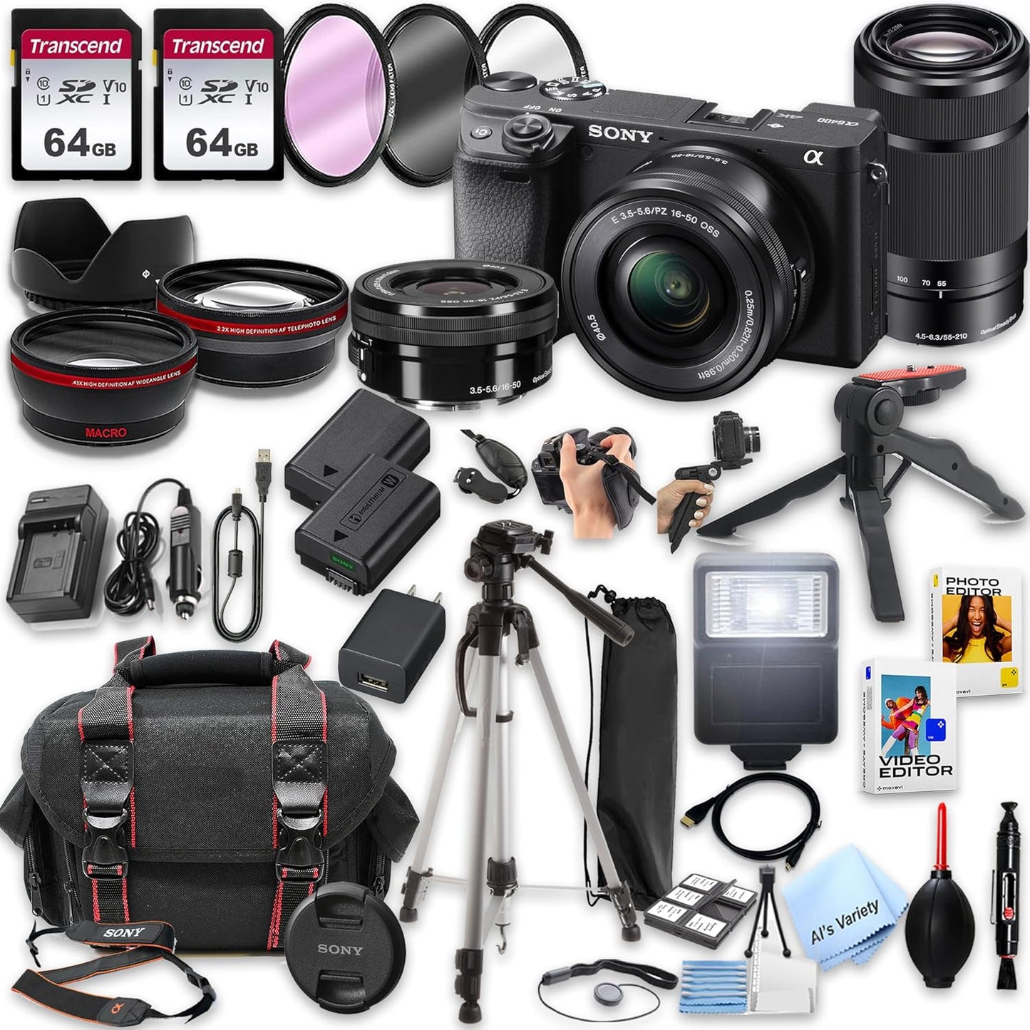 Sony alpha a6400 Mirrorless Camera Bundle 16-50mm 55-210mm Renewed