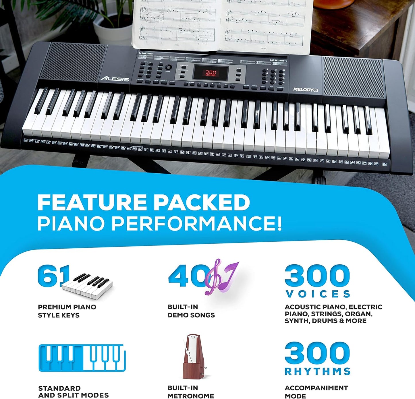 Alesis Melody61MKII 61-Key Keyboard Piano Beginner Bundle