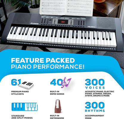 Alesis Melody61MKII 61-Key Keyboard Piano Beginner Bundle