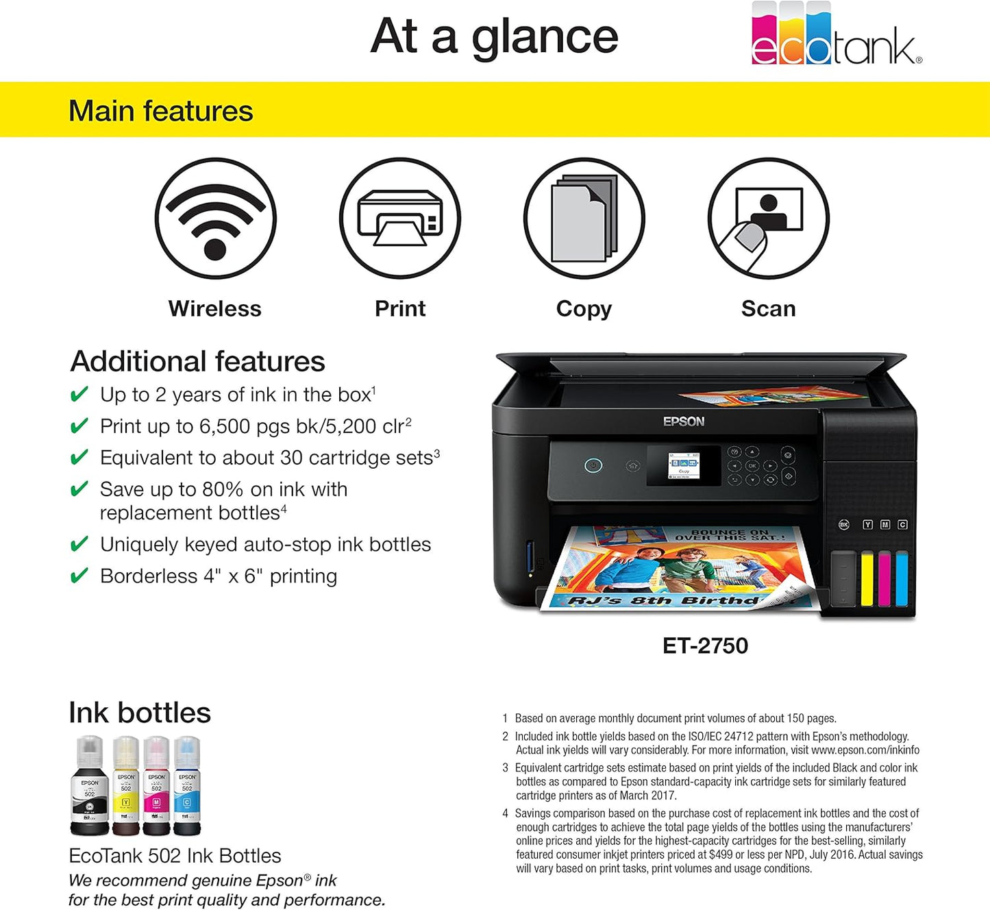 Epson ET-2750 EcoTank Wireless All-in-One Supertank Printer