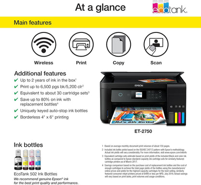 Epson ET-2750 EcoTank Wireless All-in-One Supertank Printer