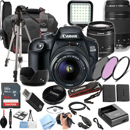Canon 2000D Rebel T7 DSLR Two Lens Bundle