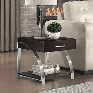 Lexicon 194840158943 Norfolk Espresso End Table with Chrome — main product image