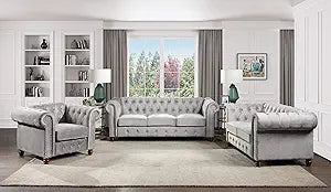 Lexicon 194840109907 Boswell 3-Piece Gray Living Room Set