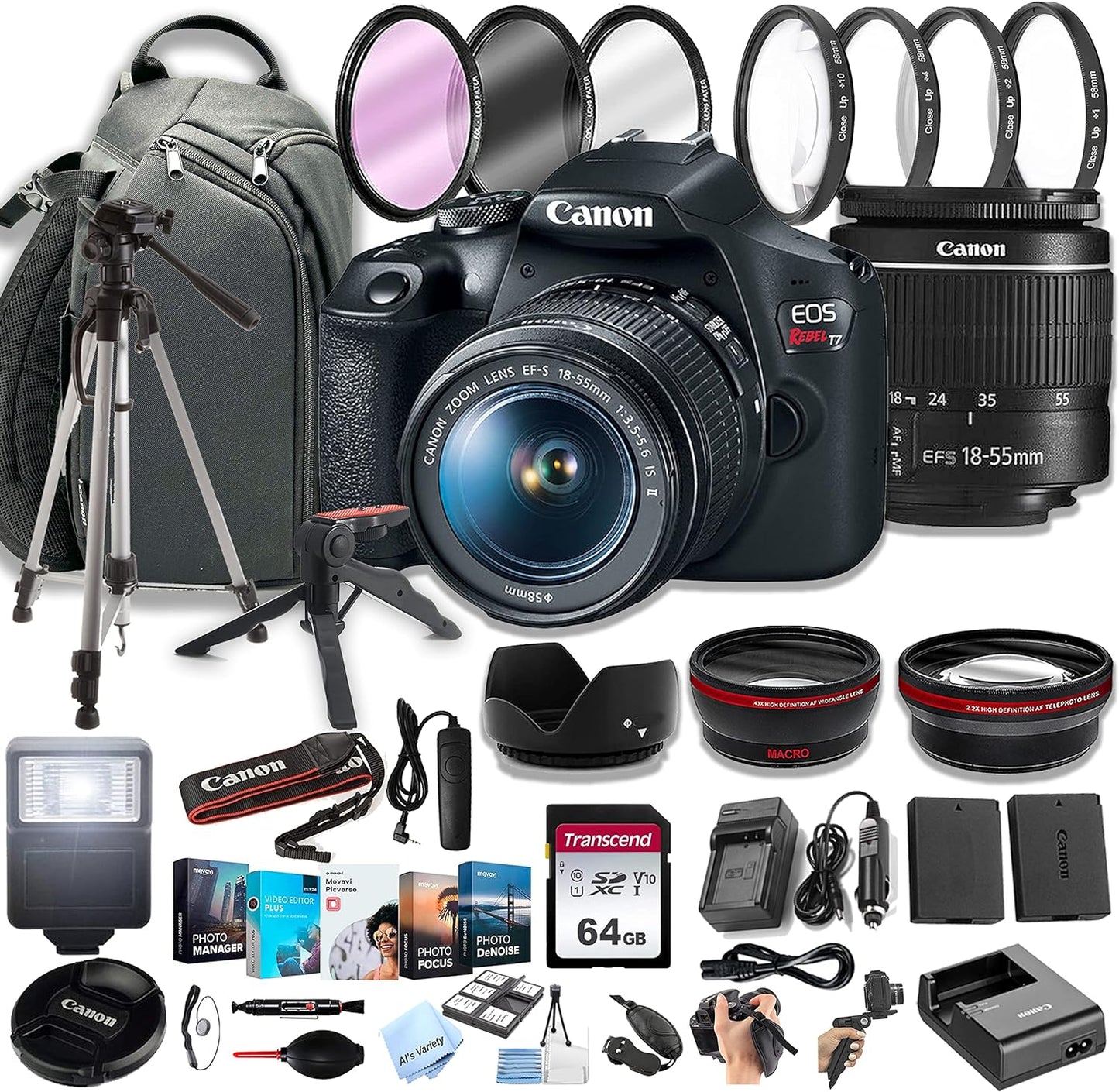 Canon EOS Rebel T7 DSLR Camera 18-55mm Lens Bundle