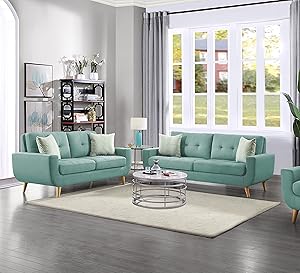 Lexicon 194840123477 McKinley Teal Tufted Fabric Sofa Set