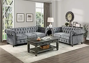 Lexicon Boswell Dark Gray Velvet 2-Piece Living Room Set