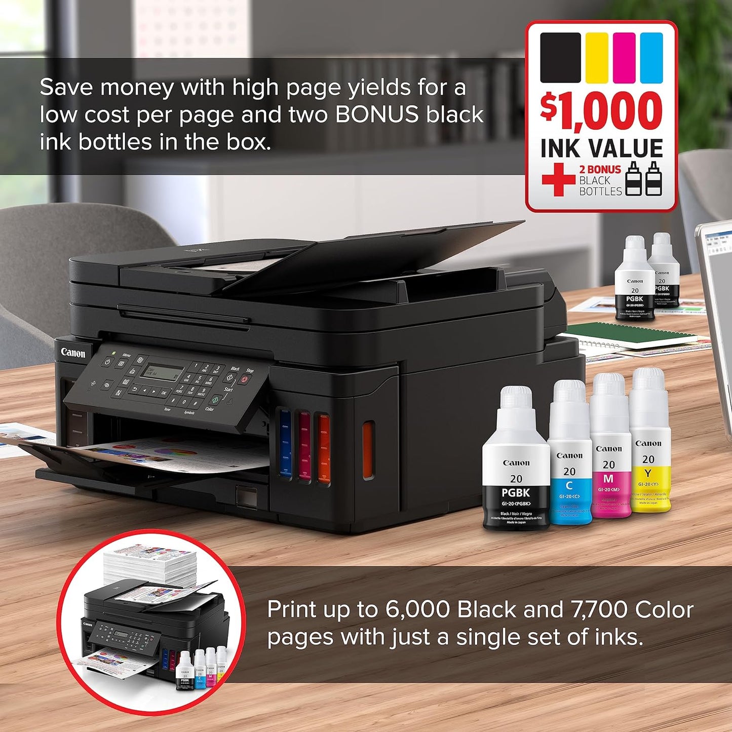 Canon G7020 Wireless MegaTank All-in-One Printer with Alexa