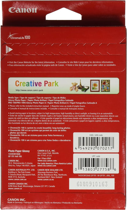 Canon 1433C001 Ink Glossy 4x6 Photo Paper - 100 Sheets