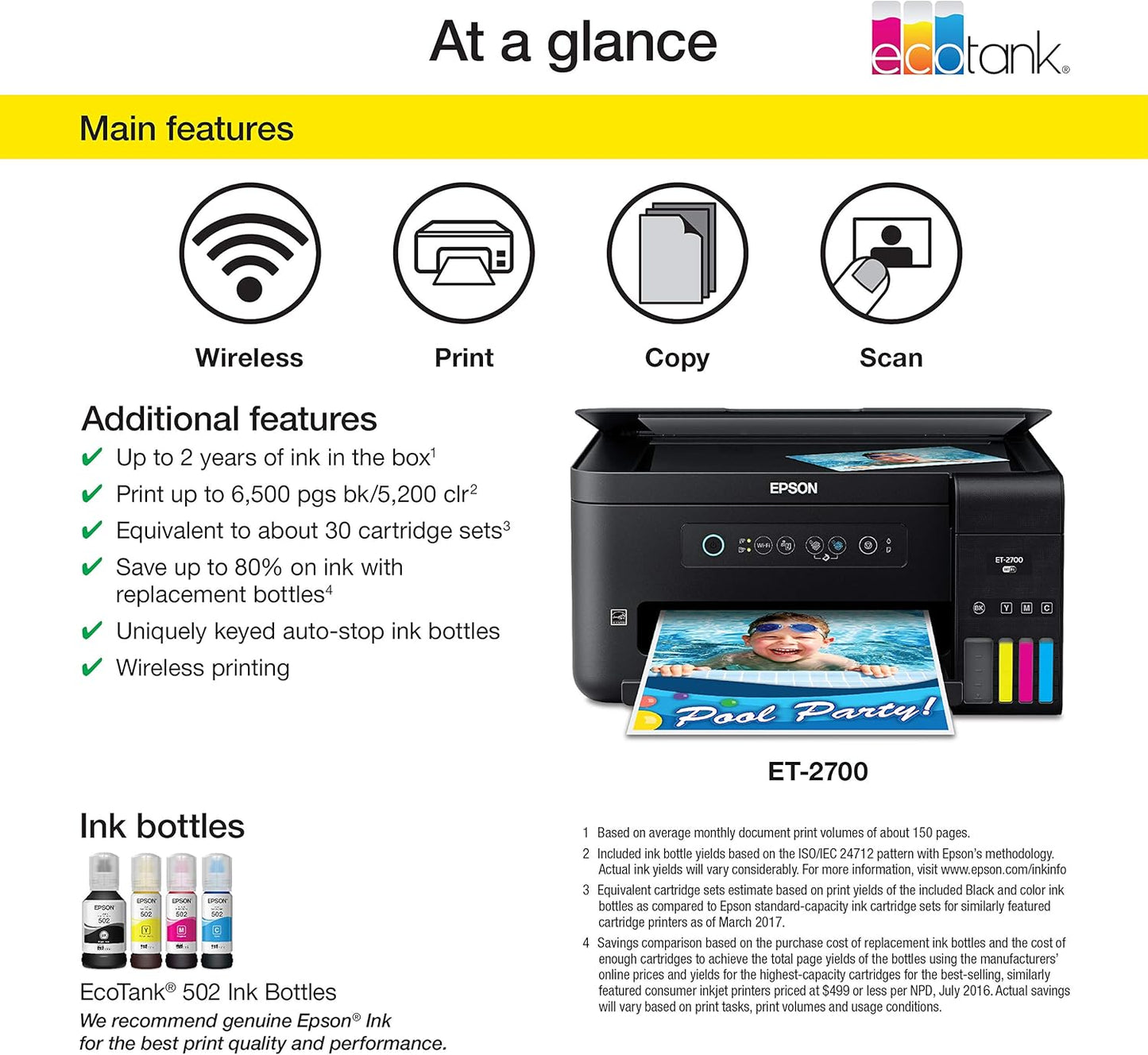 Epson ET-2700 EcoTank Wireless All-in-One Supertank Printer