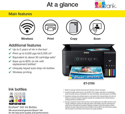 Epson ET-2700 EcoTank Wireless All-in-One Supertank Printer