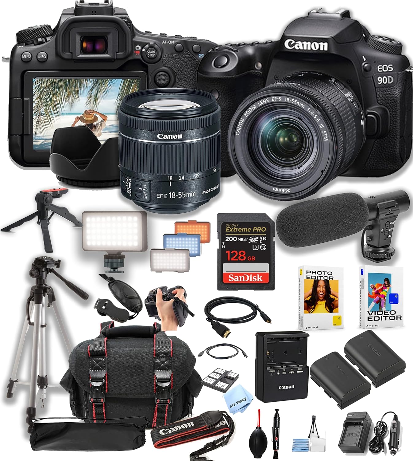 Canon EOS 90D DSLR Camera 18-55mm Lens Video Bundle (Renewed)