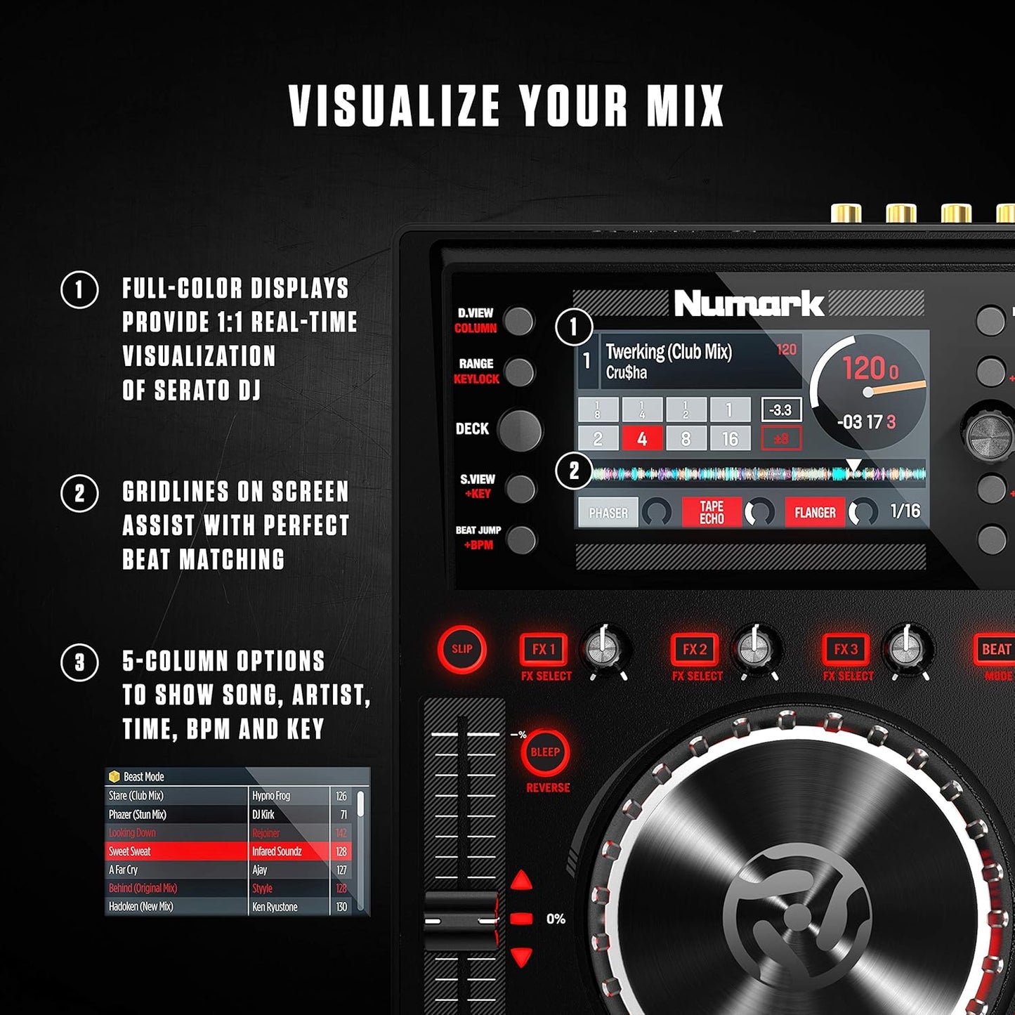 Numark NVII Serato DJ Controller: 4-Deck, Dual Displays, Performance Pads