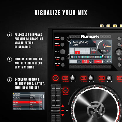 Numark NVII Serato DJ Controller: 4-Deck, Dual Displays, Performance Pads