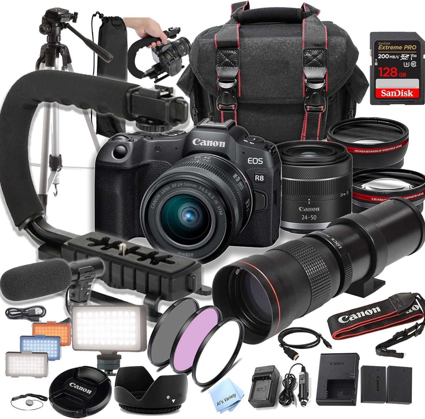 Canon R8 Camera Bundle + 24-50mm & 420-800mm Lens (Renewed)