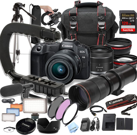 Canon R8 Camera Bundle + 24-50mm & 420-800mm Lens (Renewed)
