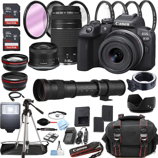 Canon EOS R10 Mirrorless Camera Bundle 18-45mm & Telephoto Lens Renewed