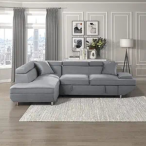 Lexicon 194840168997 Everton Gray Velvet Sectional Sofa Bed