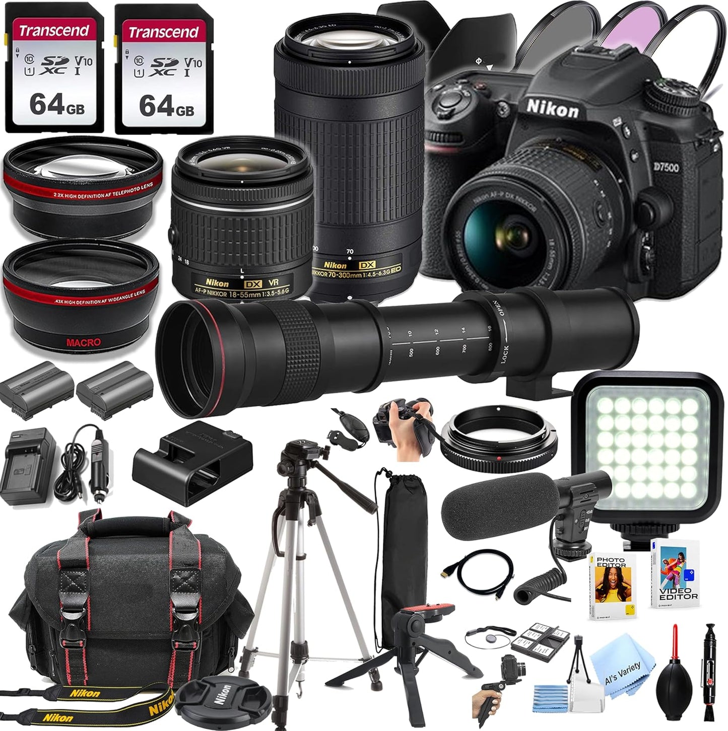 Nikon D7500 DSLR Lens Bundle (Renewed)