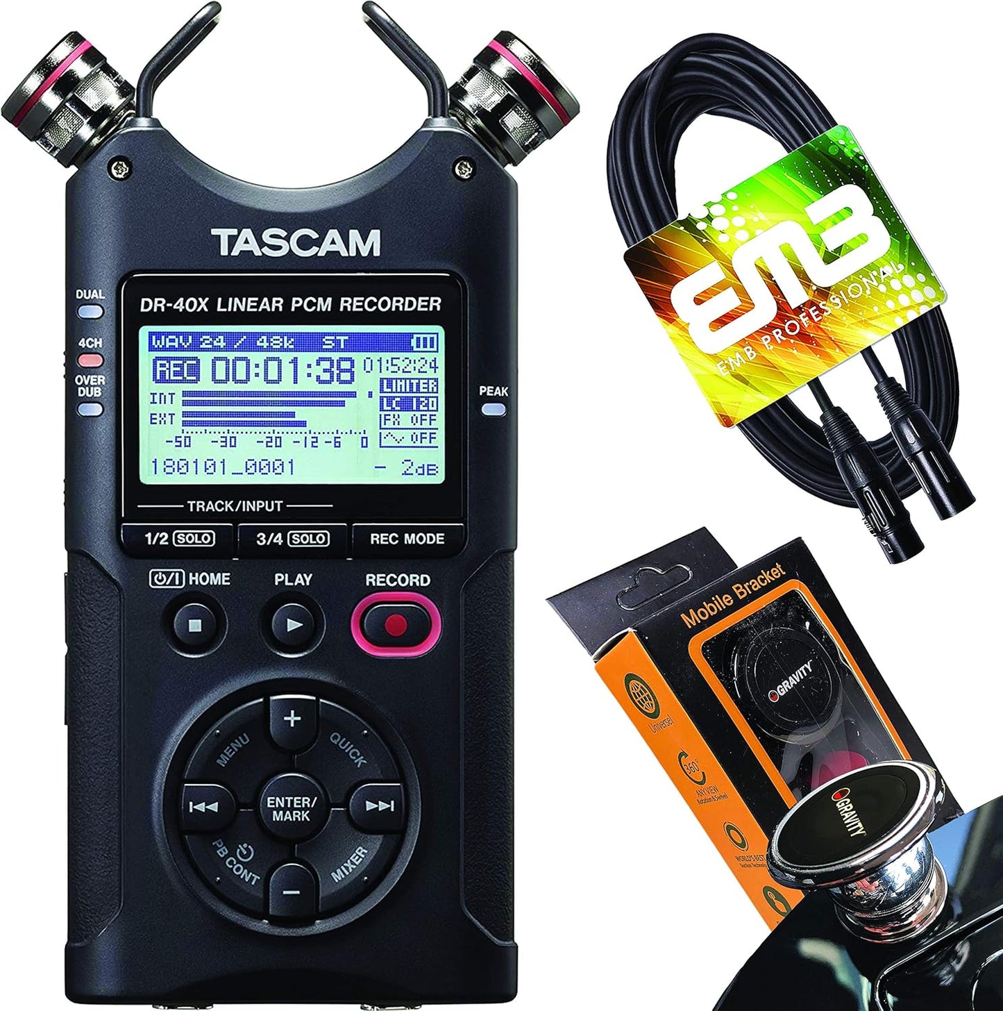 Tascam DR-40X+XLR+M Handheld Audio Recorder Bundle