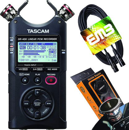 Tascam DR-40X+XLR+M Handheld Audio Recorder Bundle