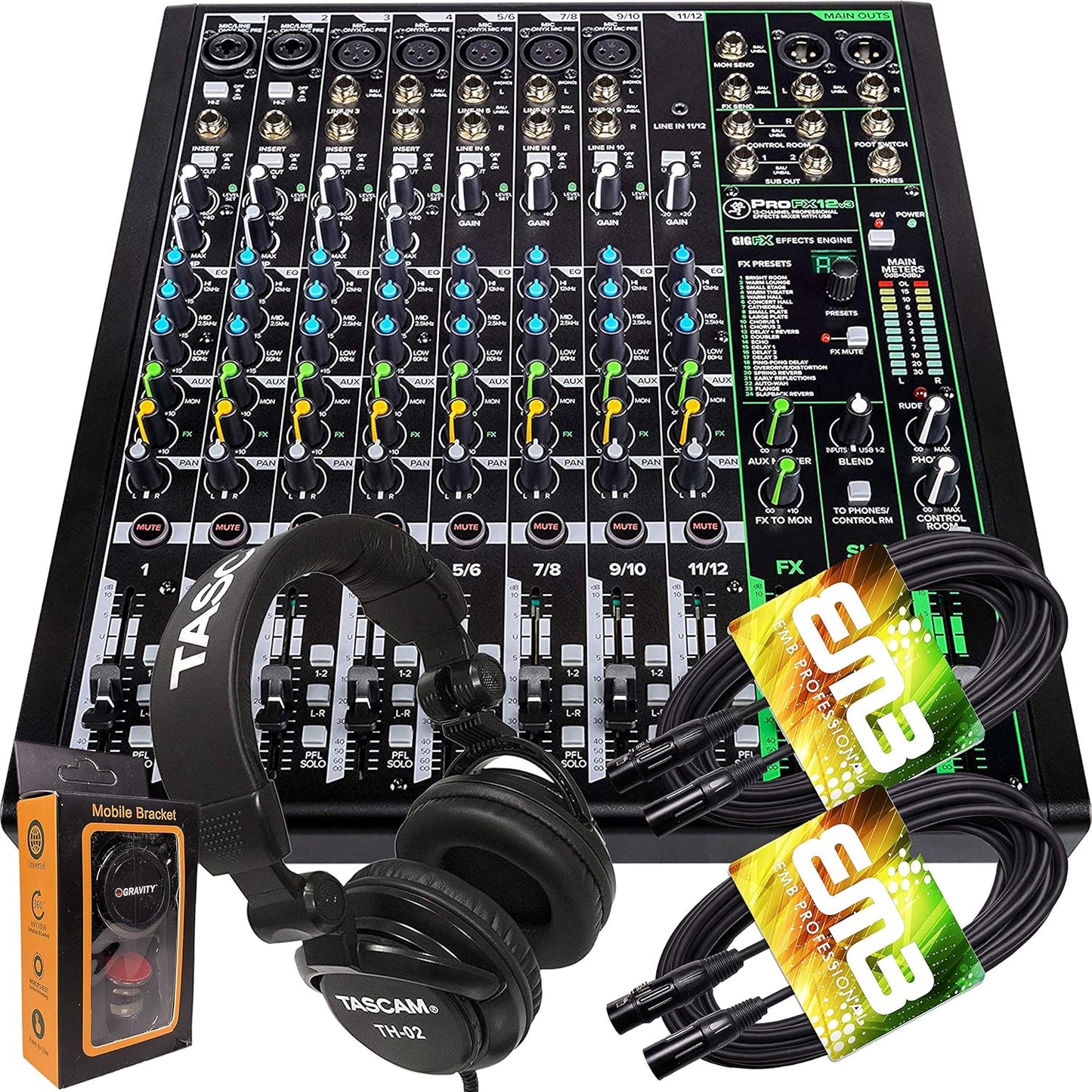 Mackie PROFX12V3 Audio Mixer with Headphone and XLR Cables