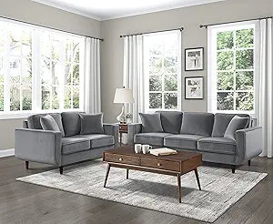 Lexicon 194840128571 Mapleton - 2-Piece Living Room Set - Gray Velvet