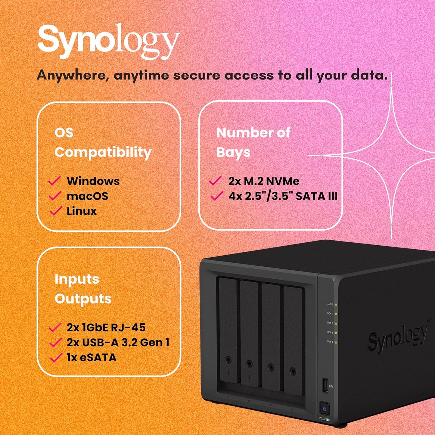 Synology NAS DS923+ 4-Bay AMD Ryzen 2TB NVMe SSD